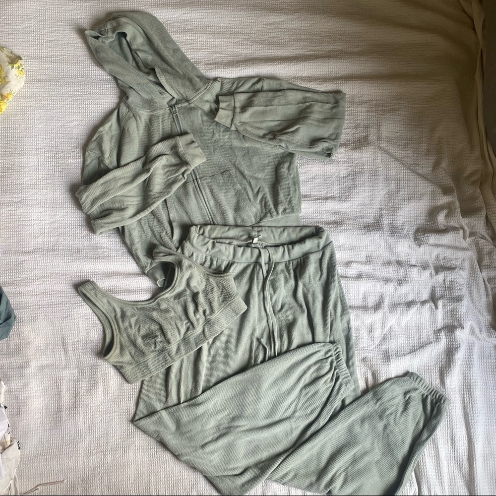 SKIMS waffle set - hoodie, bra, and jogger